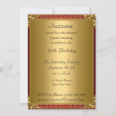 50. Gold Red Birthday Party Einladung (Rückseite)