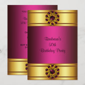 50. Gold-Rubin-Pink 50. Geburtstagseinladung Einladung (Vorne/Hinten)