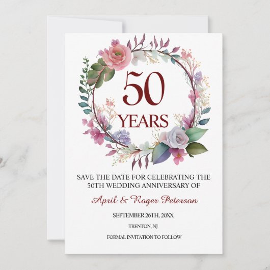 50. Gold Wedding Anniversary Floral Save The Date (Vorderseite)