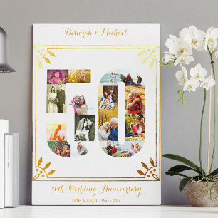 50. Gold Wedding Jubiläum Foto Collage White Leinwanddruck