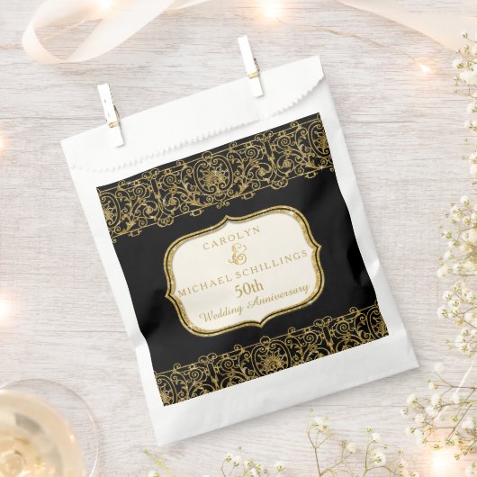 50. Golden Wedding Anniversary Black n Gold Geschenktütchen (Ausgeschnitten)