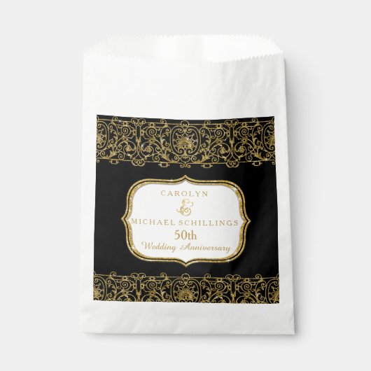 50. Golden Wedding Anniversary Black n Gold Geschenktütchen (Vorderseite)