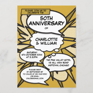 50. Golden Wedding Anniversary Comic Book Pop Ar Einladung