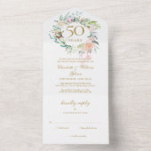 50. Golden Wedding Anniversary Monogram Floral All In One Einladung (Innen Boden)
