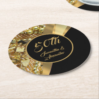 50. Golden Wedding Anniversary Round Paper Coaste Runder Pappuntersetzer