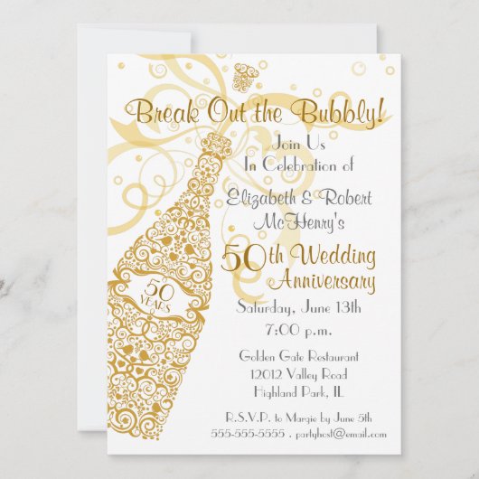 50 Golden Years Champagne Celebration Einladung (Vorderseite)