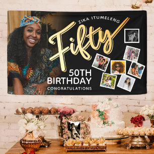 50 goldene Fotos zum 50. Geburtstag auf schwarz Banner