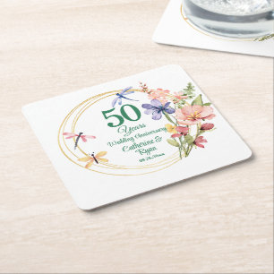 50. goldene Hochzeit Goldrahmen floral Rechteckiger Pappuntersetzer