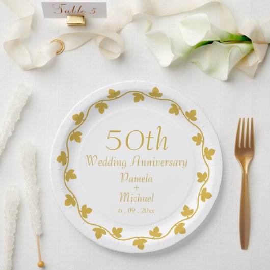 50. Goldene Hochzeit Jahrestag Ivy Wreath Pappteller (Hochzeit)