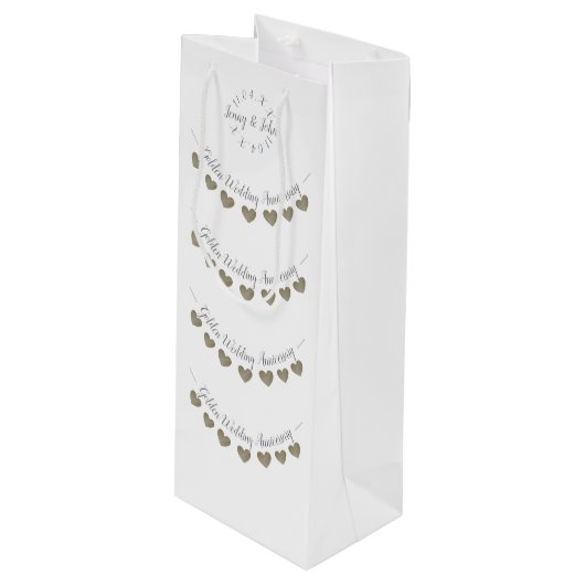 50. Goldene Hochzeit Jubiläum Geschenktüte Für Weinflaschen (Vorderseite Schrägansicht)