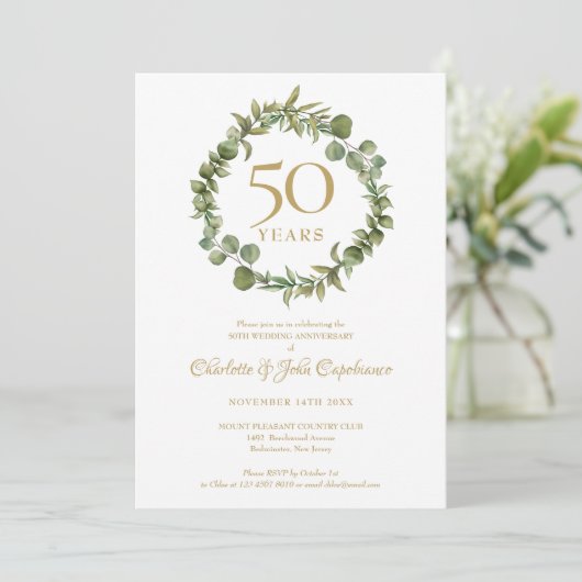 50. Goldene Hochzeit Jubiläum Grünfläche Einladung (Stehend Vorderseite)