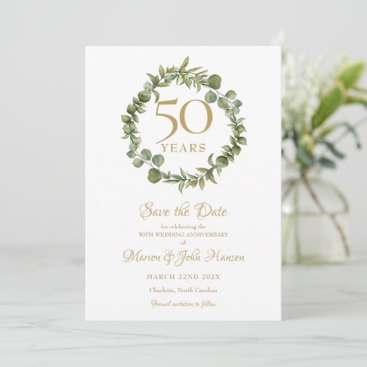 50. Goldene Hochzeit Jubiläum Grünfläche Save The Date (Stehend Vorderseite)