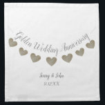 50. Goldene Hochzeit Jubiläum Serviette<br><div class="desc">Weiße personalisierte goldene Hochzeitsstipps mit goldenem Herzensguss-Design. Ideal für einen Ehemann und eine Ehefrau,  die ein Party organisieren,  um fünfzig Jahre Ehe zu feiern. Die Namen und das Hochzeitsdatum des Paares können nach Wunsch geändert werden. In diesem hübschen und eleganten Design sind auch passende Plakate erhältlich.</div>