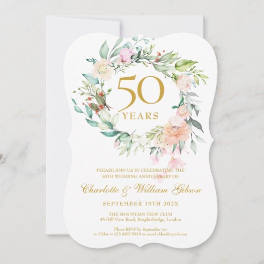 50. Goldene Hochzeit Jubiläum Wasserfarben Einladung (Vorderseite)