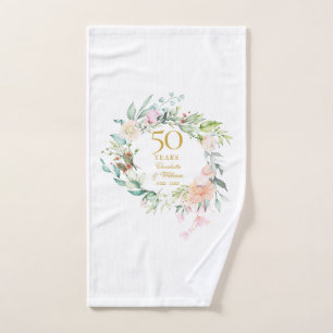 50. goldene Hochzeit Wasserfarben-Blumen Badhandtuch Set