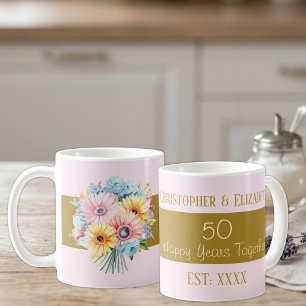 50. goldene Hochzeitsjubiläumsblumen Namen pink Kaffeetasse
