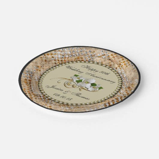 50. Goldene Hochzeitspulplatte Pappteller (Schrägansicht)