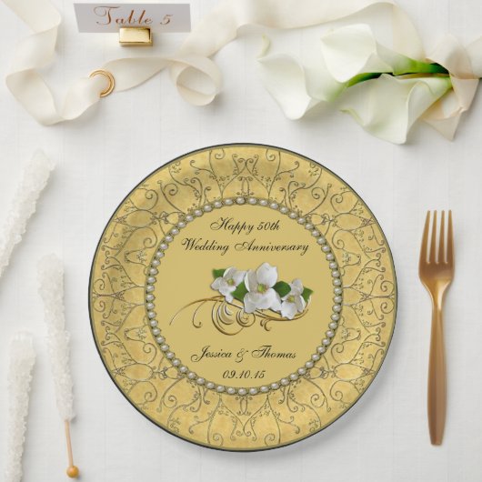 50. Goldene Hochzeitspulplatte Pappteller (Hochzeit)
