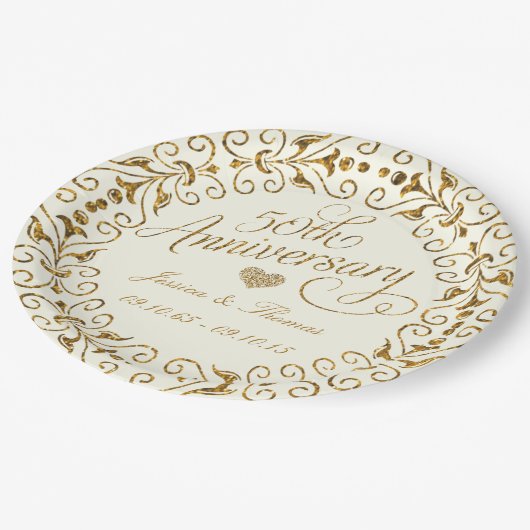 50. Goldene Hochzeitspulplatte Pappteller (Schrägansicht)