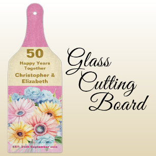 50. goldene Hochzeitstag Blumig Rosa Schneidebrett