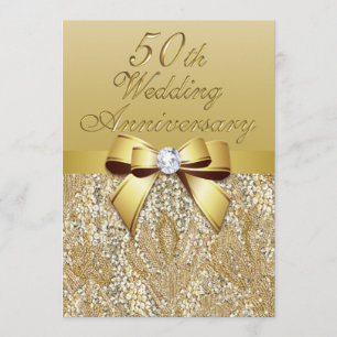 50. Goldene Hochzeitstag Faux-Bow-Sequenzen Einladung