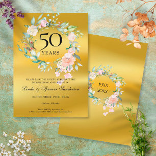 50. goldene Hochzeitstag Goldfolie Floral Save The Date