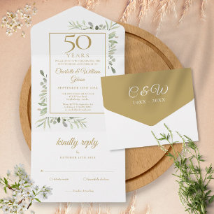 50. goldene Hochzeitstag Grüne Monogramm All In One Einladung