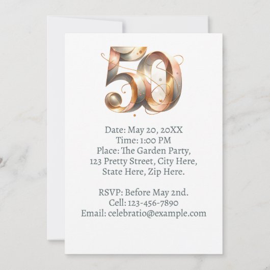 50. Goldene Hochzeitstag Party Feier Einladung (Rückseite)