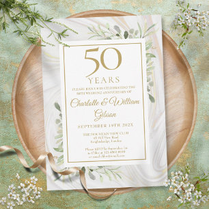 50. Goldene Hochzeitstag Rose Gold Marmor Grünpfla Einladung