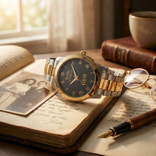 50. goldene Jubiläumsuhr mit elegantem Monogramm Armbanduhr