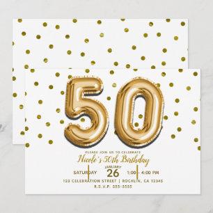 50 Goldene Luftballons & Konfetti 50. Geburtstagsf Einladung