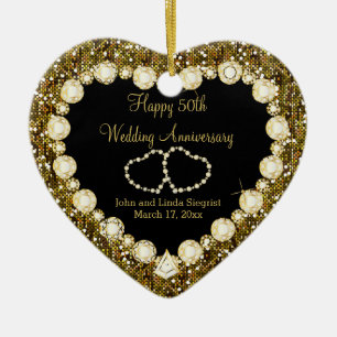 50. Goldener Glitzer Hochzeitstag Keramik Ornament