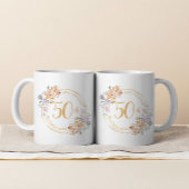 50. Goldener Jahrgang Wasserfarben Blume Kranz Kaffeetasse