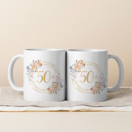 50. Goldener Jahrgang Wasserfarben Blume Kranz Kaffeetasse