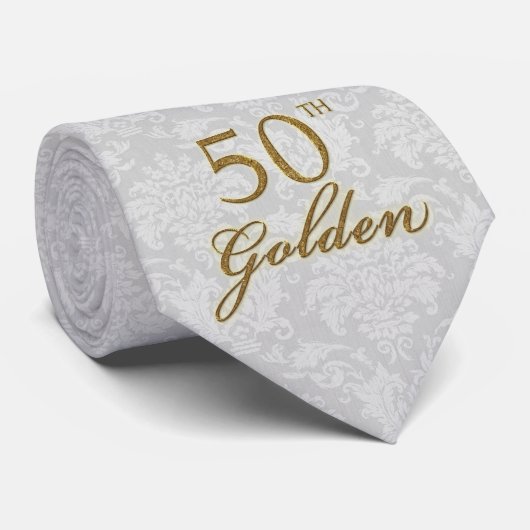 50. Goldener Jubiläum Silver and Gold Damask Krawatte (Gerollt)