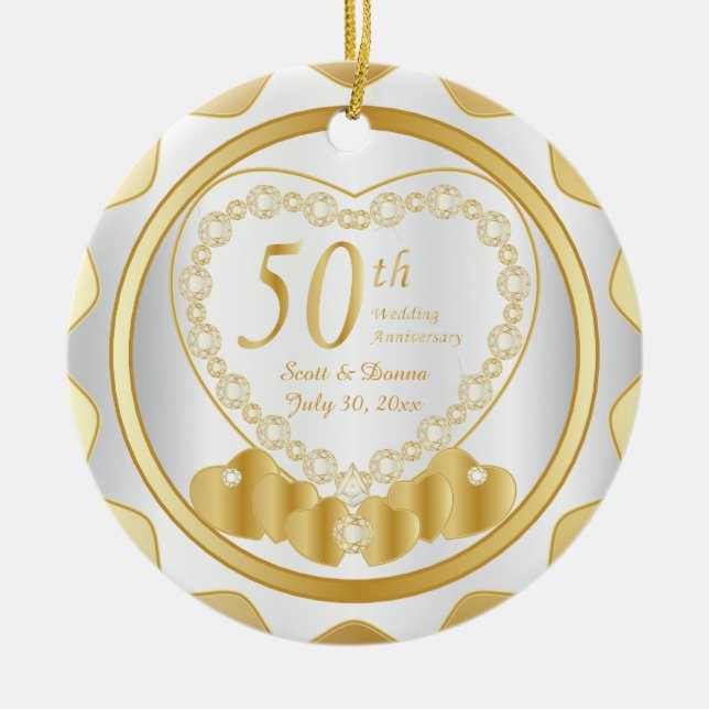50. Goldener Name u. Datum des Hochzeitstag-| DIY Keramikornament (Vorne)
