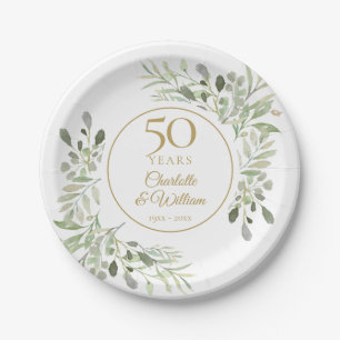 50. Goldenes Hochzeitsjubiläum Aquarell Grün Pappteller