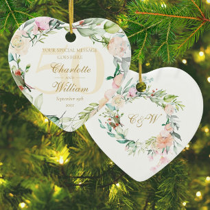 50. Goldenes Hochzeitsjubiläum Florales Monogramm Keramik Ornament