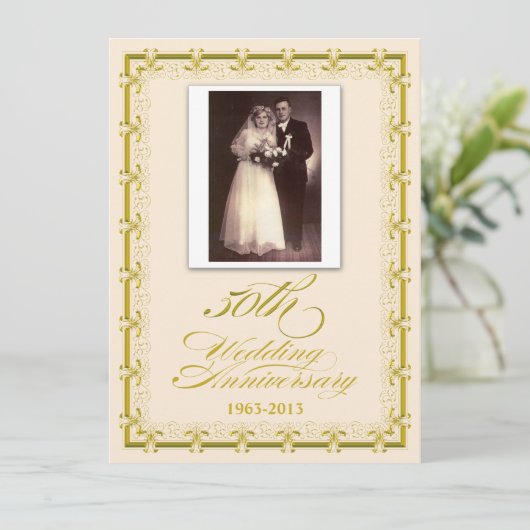 50. Goldenes Hochzeitsszenario-Foto Einladung (Stehend Vorderseite)