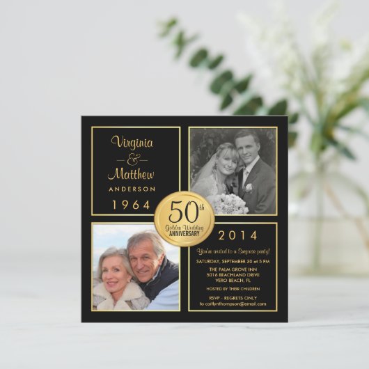 50. Goldenes Hochzeitsszenario-Party Einladung (Stehend Vorderseite)