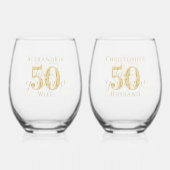 50. Goldenes Hochzeitsszenario Weinglas Ohne Stiel (Rückseite)