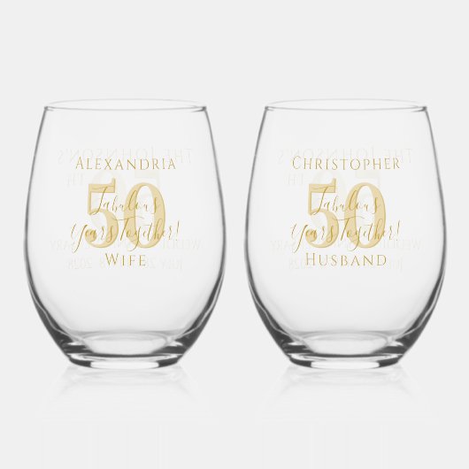 50. Goldenes Hochzeitsszenario Weinglas Ohne Stiel (Rückseite)