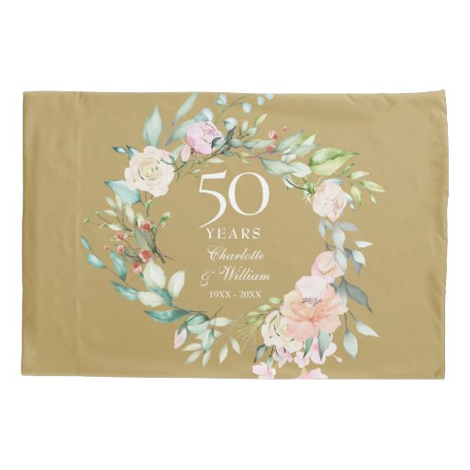 50. Goldenes Hochzeitstag Blumengold Kissenbezug (Rückseite)