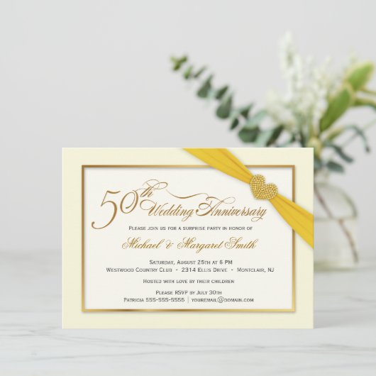 50. Goldenes Hochzeitstag Elegante Einladung (Stehend Vorderseite)