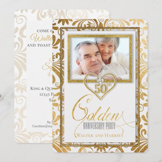 50. Goldenes Hochzeitstag-Foto Einladung (Vorne/Hinten)