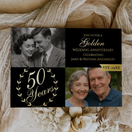 50. Goldenes Hochzeitstag-Foto Folieneinladung