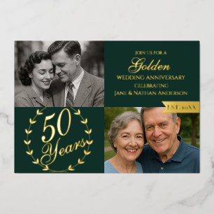 50. Goldenes Hochzeitstag Grünes Foto Folieneinladung