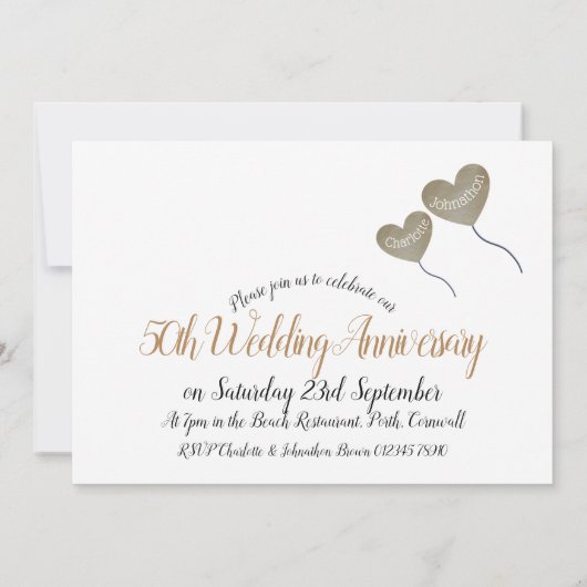 50. goldenes Hochzeitstag Herzballon Einladung (Rückseite)