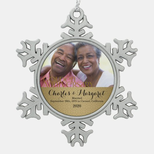 50. Goldenes Jahr mit Namen Schneeflocken Zinn-Ornament (Vorderseite)