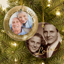 50. Goldenes Jubiläum, 2-seitiges 2-Foto Gold Keramik Ornament